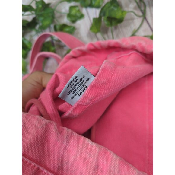 Baggu NEON PINK Coral Canvas Drawstring Foldover Rucksack Backpack - Picture 8 of 8